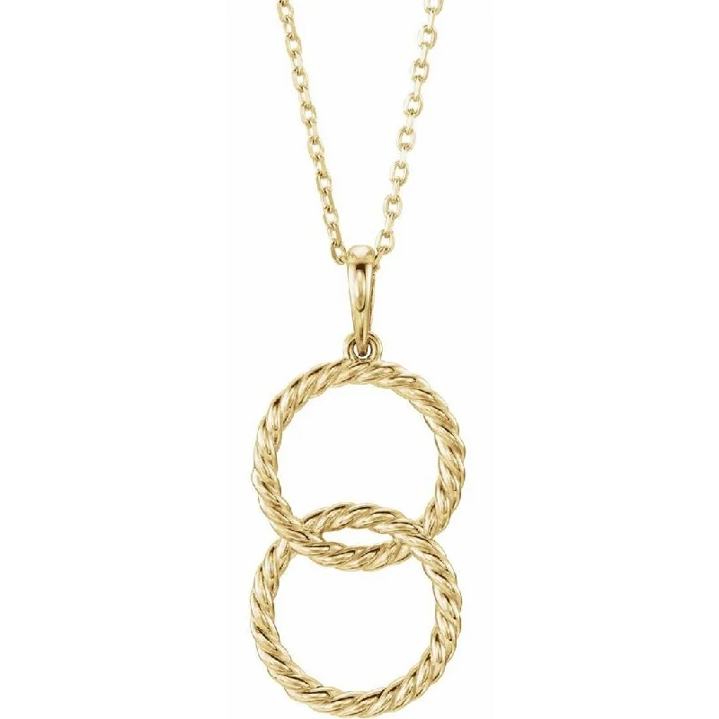 Flow shape necklaces-Curata 14k Yellow Gold Polished Interlocking Circle Rope 16-18" Necklace 21.1x11.6 mm