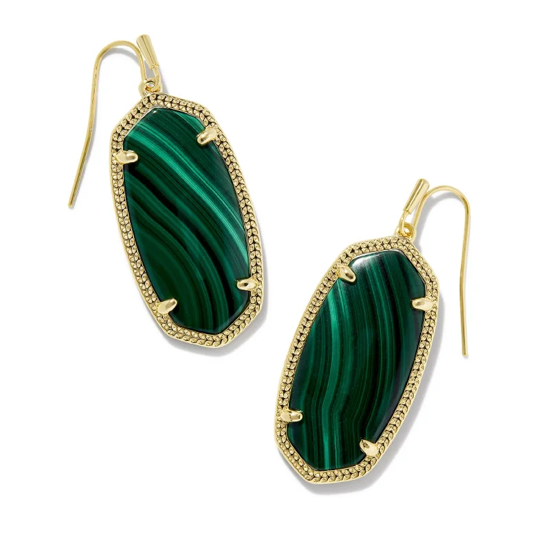 Lapis drop earrings-Kendra Scott | Elle Gold Drop Earrings in Green Malachite