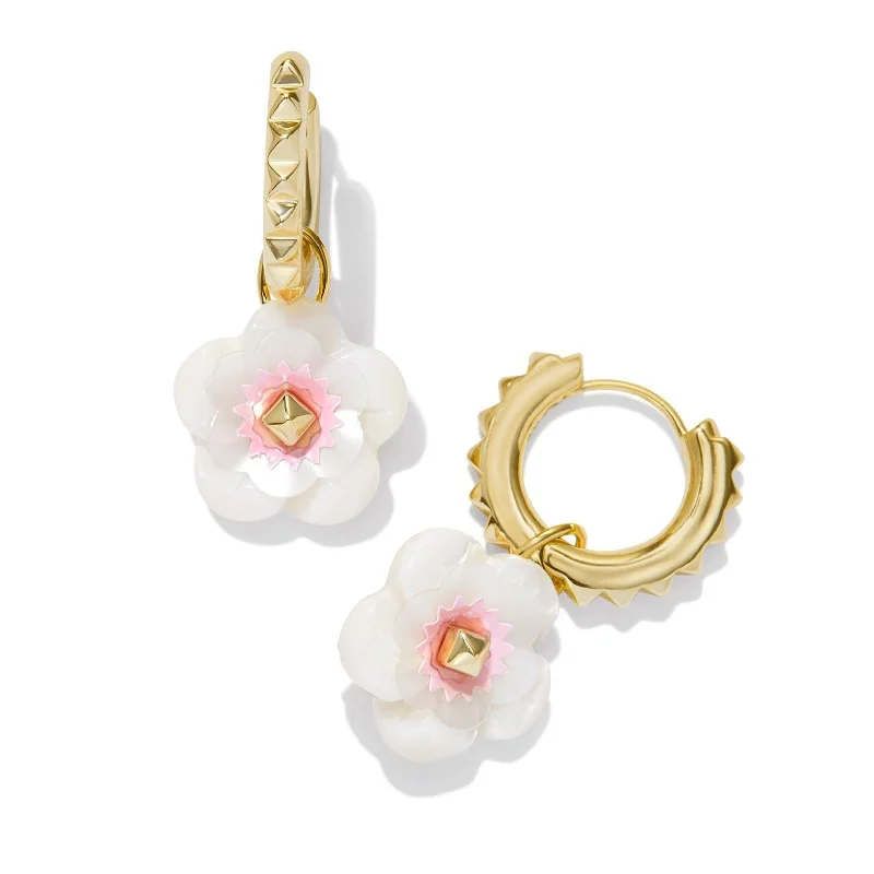 Wave design earrings-Kendra Scott | Deliah Gold Huggie Earrings in Iridescent Pink and White Mix