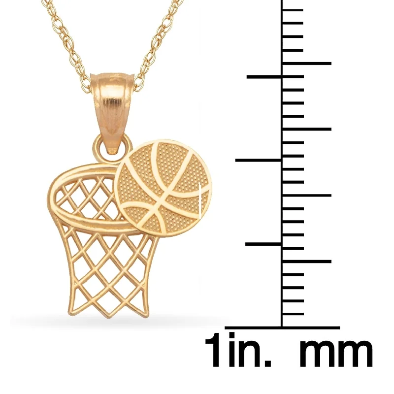 Petite gem necklaces-Curata 14k Yellow Gold 18" 18x11mm Basketball and Hoop Sports Necklace