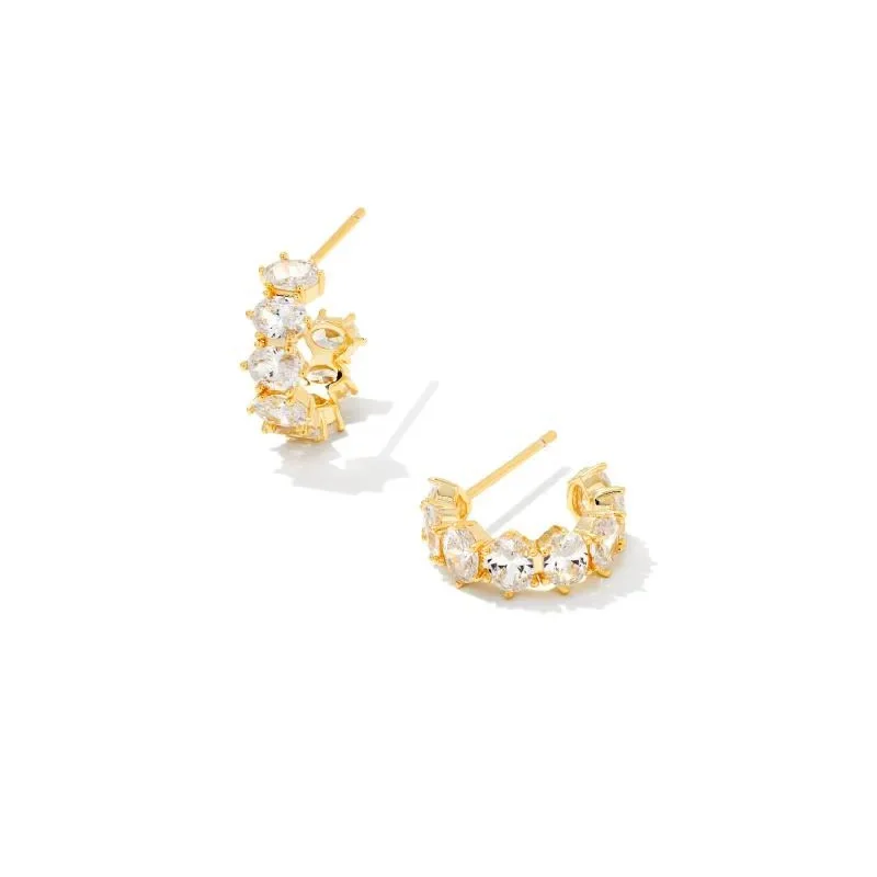 Morganite stud earrings-Kendra Scott | Cailin Gold Crystal Huggie Earrings in White Crystal