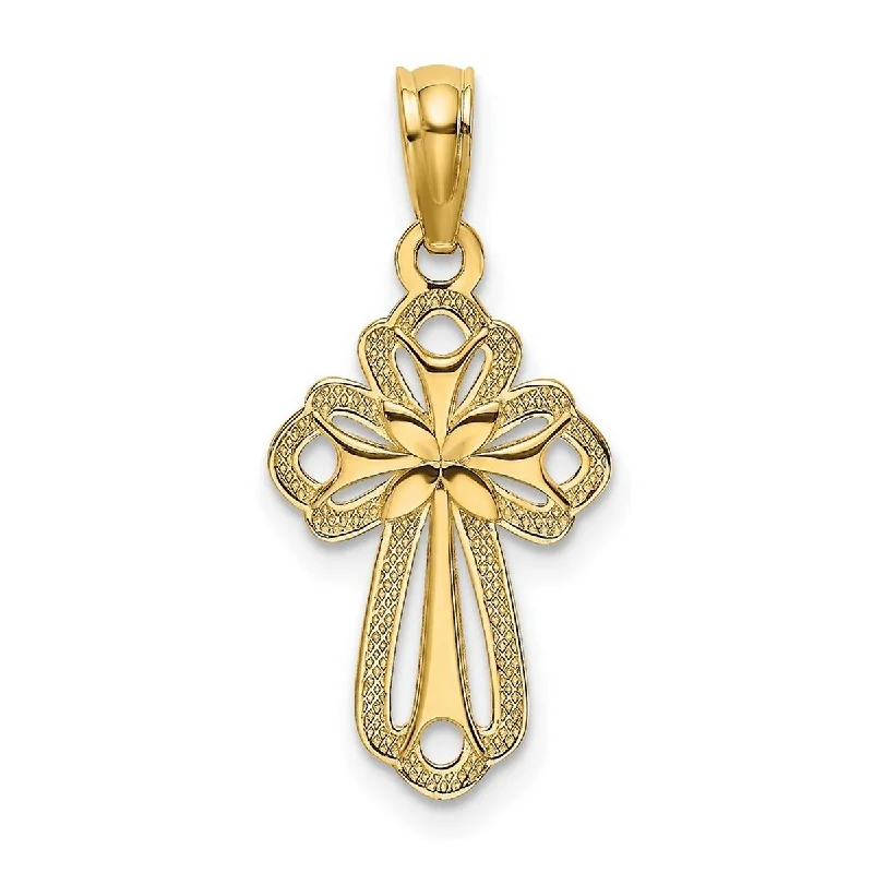 Full moon necklaces-Curata 14k Yellow or White Gold Small Textured Cutout Inside Cross Pendant Necklace 10x15.6mm