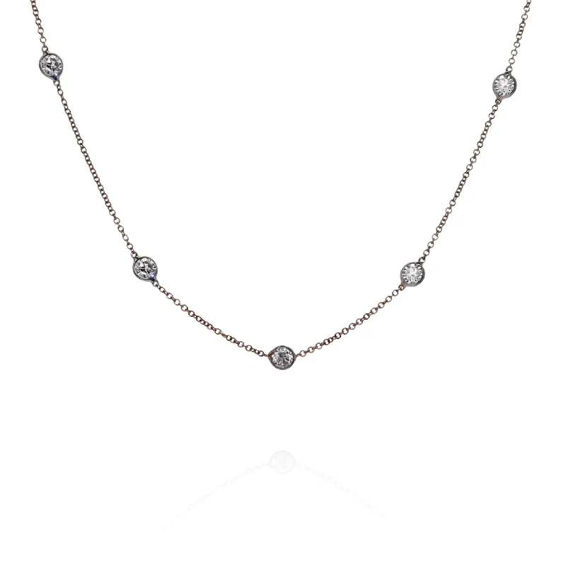 Cultured pearl necklaces-Estate 18k Rose Gold 18" Diamonds By the Yard Necklace