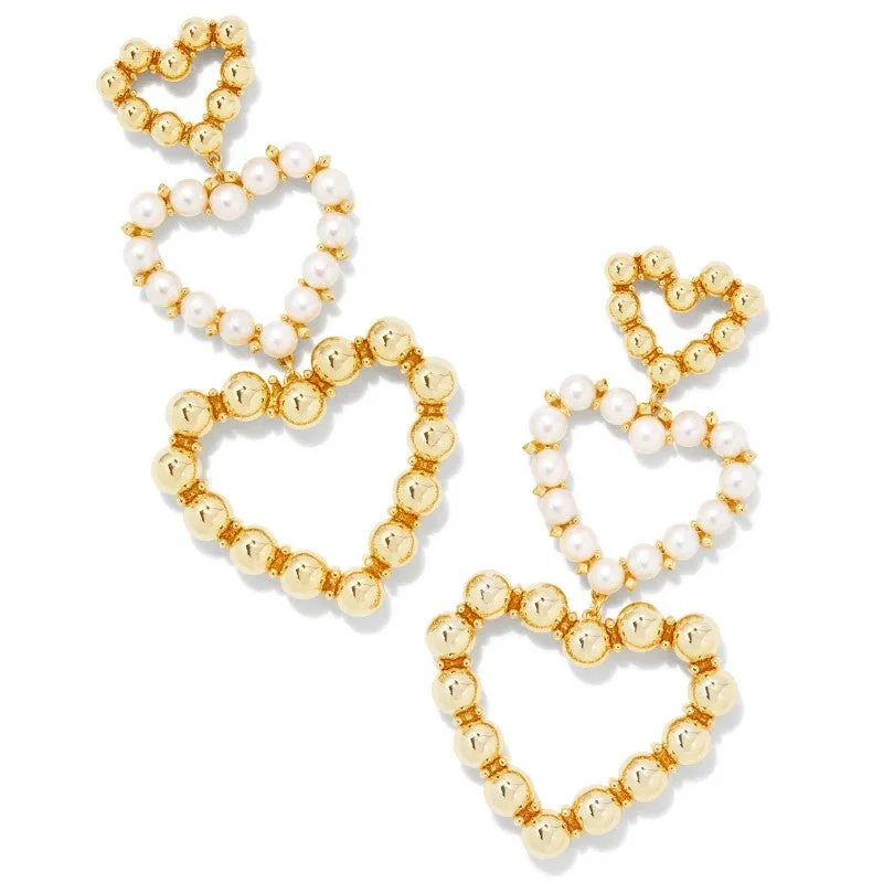 Java tile earrings-Kendra Scott | Ashton Gold Pearl Heart Statement Earrings in White Pearl