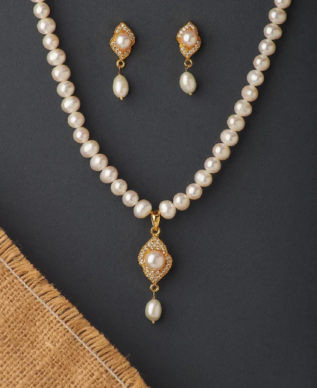 Multi-layer necklaces-Elegant Real Pearl Necklace Set