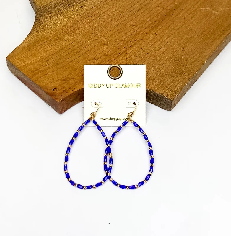 Topaz stud earrings-Royal Blue Beaded Open Drop Earrings with Gold Tone Spacers