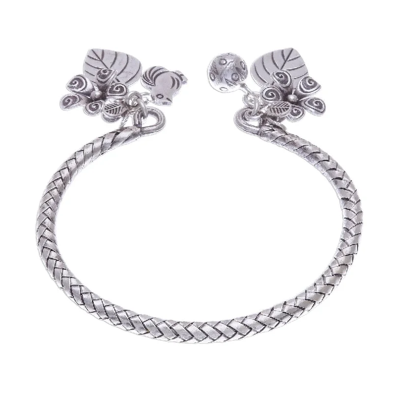 Bright link bangles-NOVICA Springtime Charm, Silver cuff bracelet - 6.25" L (end to end) x 0.2" W