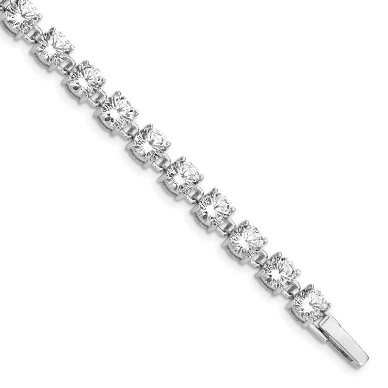 Topaz bead bangles-Curata 925 Sterling Silver Solid Polished Open back Fold over CZ Cubic Zirconia Simulated Diamond Bracelet 7 Inch Fold Over