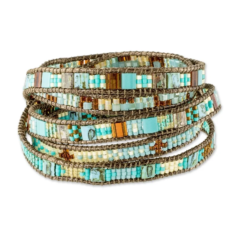 Thick gold bangles-NOVICA Solola Sunset, Beaded wrap bracelet