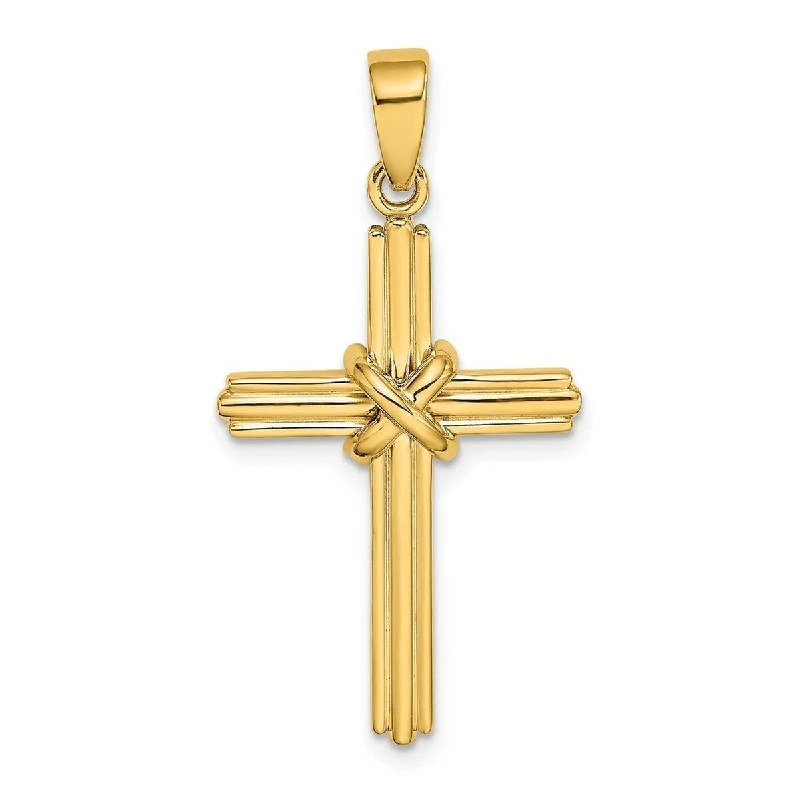 Shiny name necklaces-Curata 14k Two-tone Gold Polished Ribbed Cross With X Center Necklace 18mm x 34mm