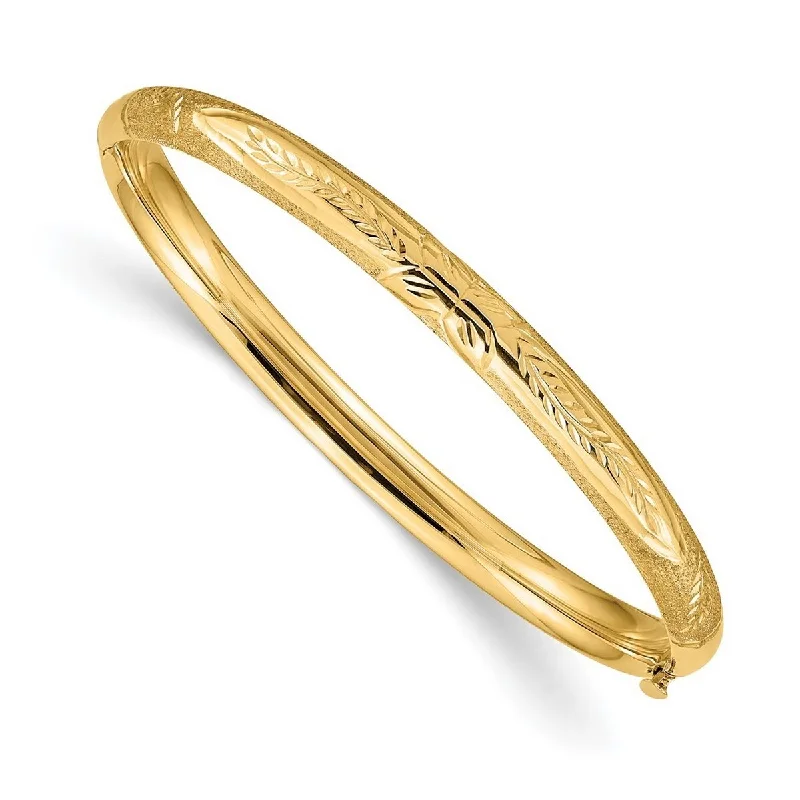 Gem link bangles-Curata 14k Yellow Gold Hollow Hinged Safety bar Sparkle-Cut 3/16 Florentine Engraved Baby Bangle Bracelet