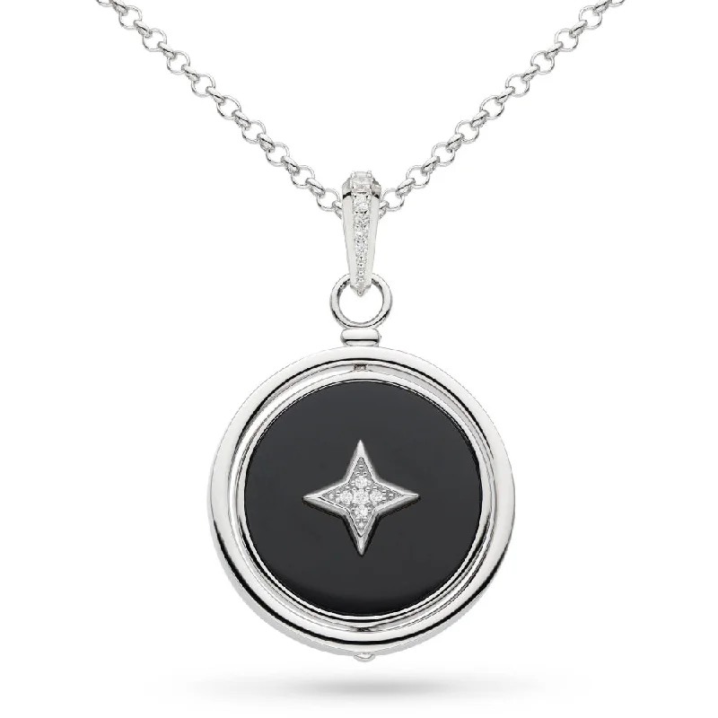 Smooth pendant necklaces-Kit Heath Sterling Silver Revival Astoria Nocturne Onyx Spinner Necklace