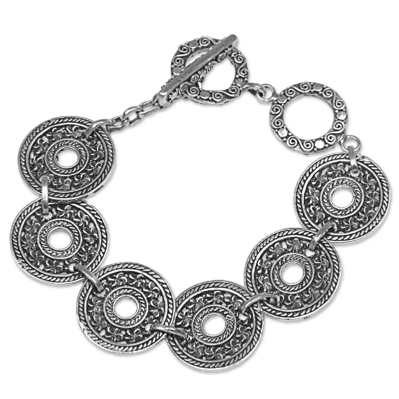 Moon theme bangles-NOVICA Jepun Coin, Sterling silver link bracelet