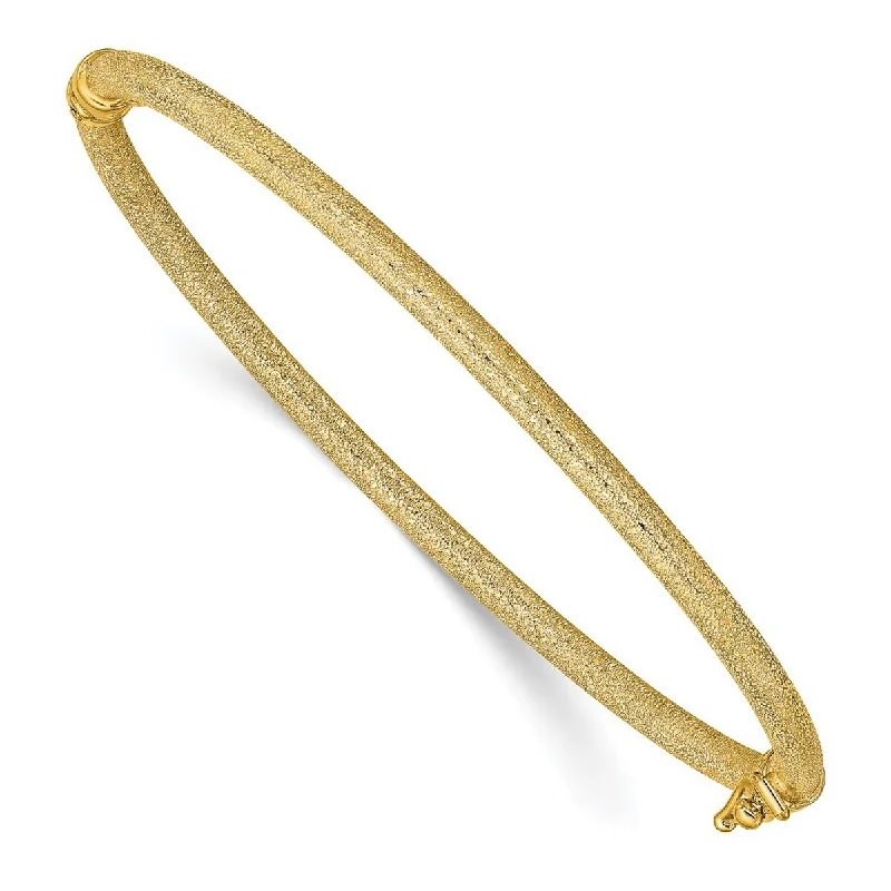 Tide shape bangles-Curata 14k Yellow Gold 3mm Textured Hinged Cuff Stackable Bangle Bracelet