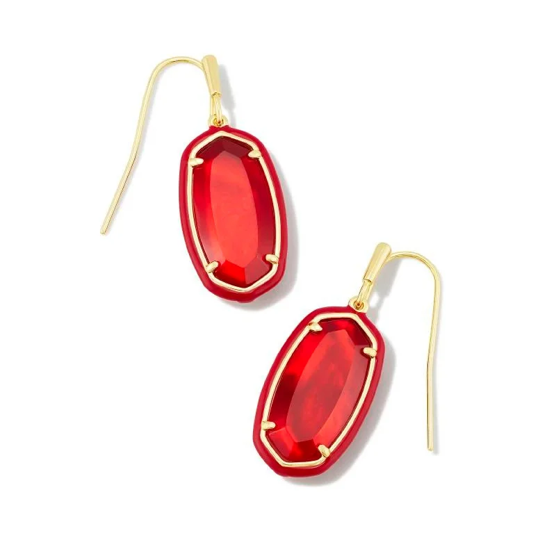 Solid cuff earrings-Kendra Scott | Dani Gold Enamel Frame Drop Earrings in Red Illusion