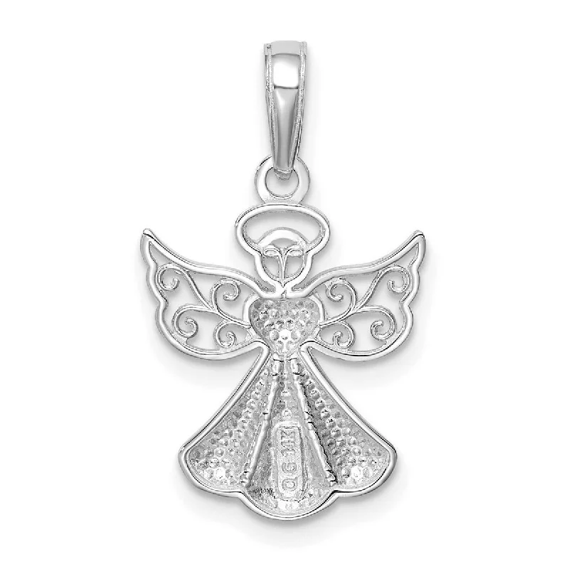 Thin enamel necklaces-Curata 14k White Gold 18" Angel With Filigree Wings Holding a Heart Pendant Necklace