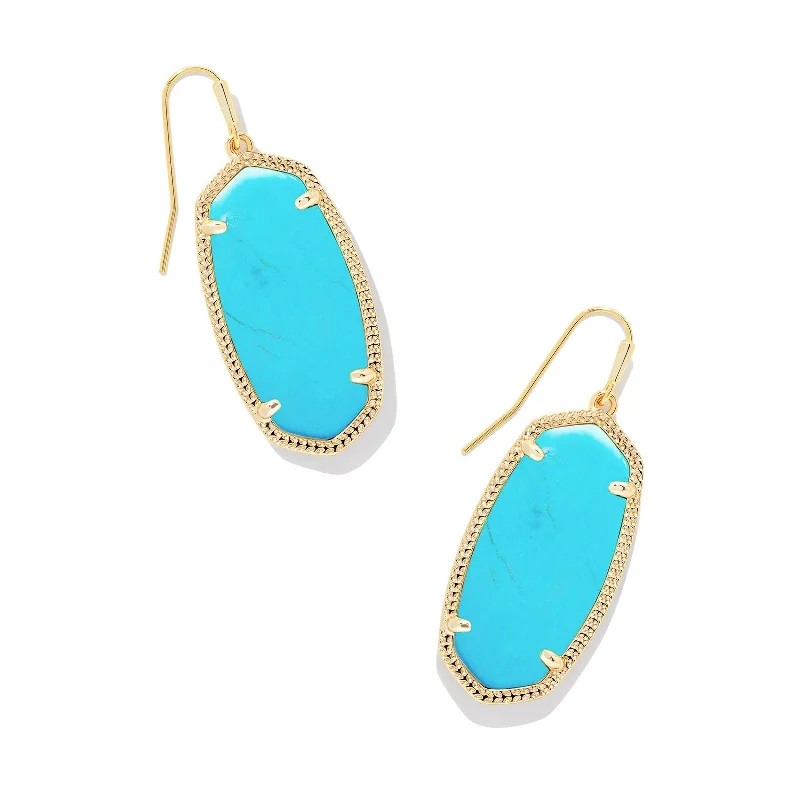 Solid cuff earrings-Kendra Scott | Elle Gold Drop Earrings in Variegated Turquoise Magnesite