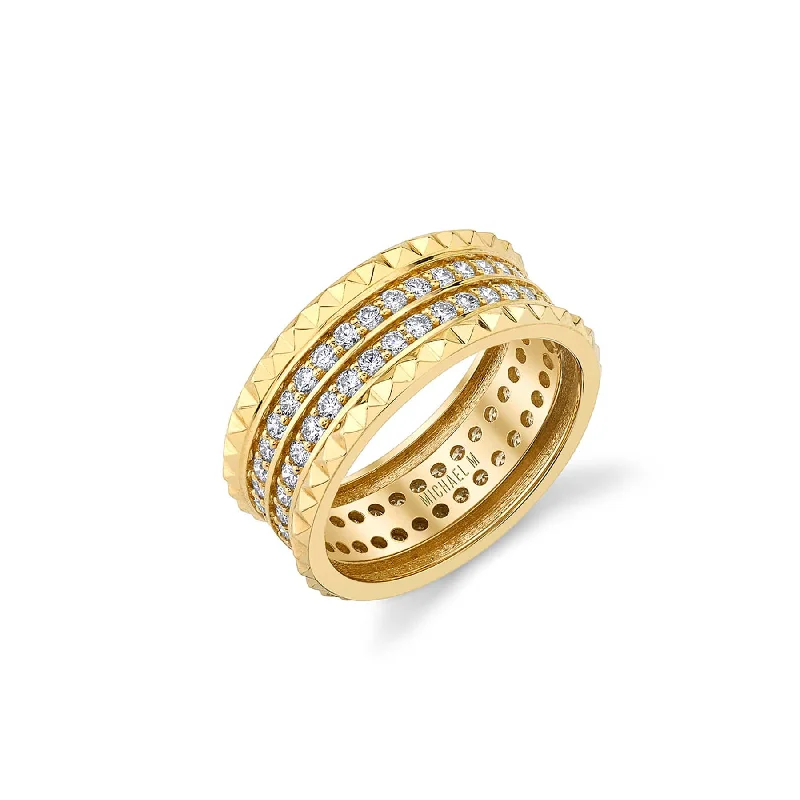 Bamboo style engagement rings-Tetra Double Pavé Band