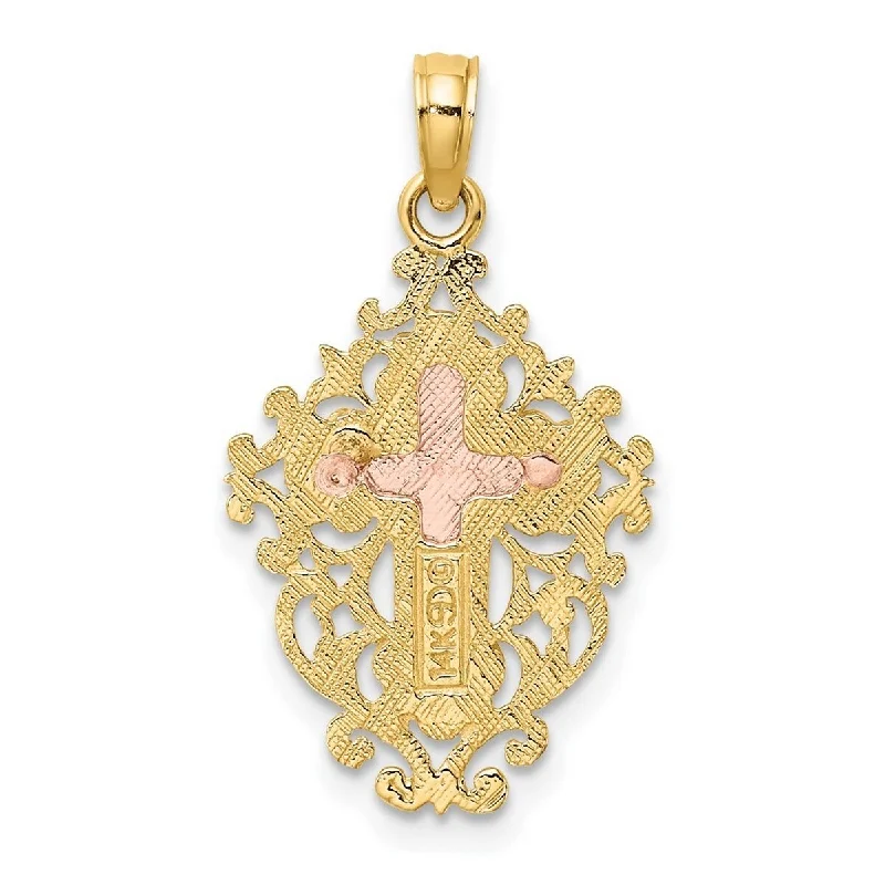 Full moon necklaces-Curata 14k Two tone Gold Crucifix Cross With Lace Trim Pink Jesus Center Pendant Necklace, 18"