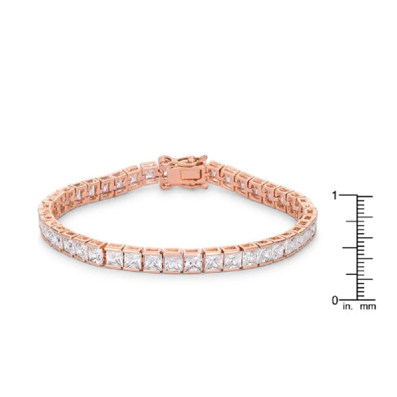 Tide shape bangles-9.7Ct Princess Cut 7In Cz Rose Gold Bracelet - Rose-Gold - 7 inch