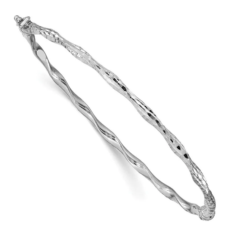 Vivid druzy bangles-Curata 3mm 14k White Gold Sparkle Cut Twisted Hinged Cuff Stackable Bangle Bracelet