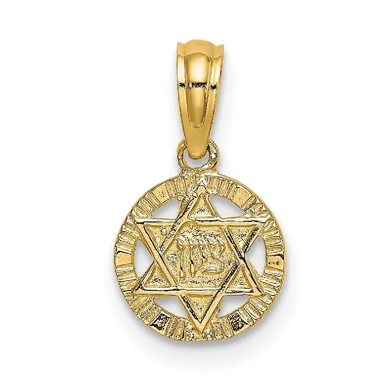 Sleek design necklaces-Curata 14k Yellow Gold Small Textured Jewish Star of David In Circle Necklace 13.5mm