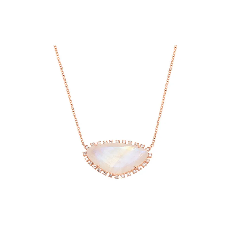 Tilted design necklaces-14K Gold, Diamond & Moonstone Slice Necklace