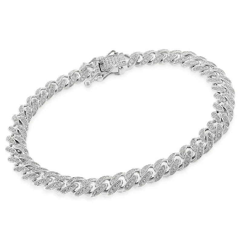 Pure link bangles-Sterling Silver 8.5mm Iced Out CZ Miami Cuban Solid 925 Rhodium Bling Bracelet Chain 9"