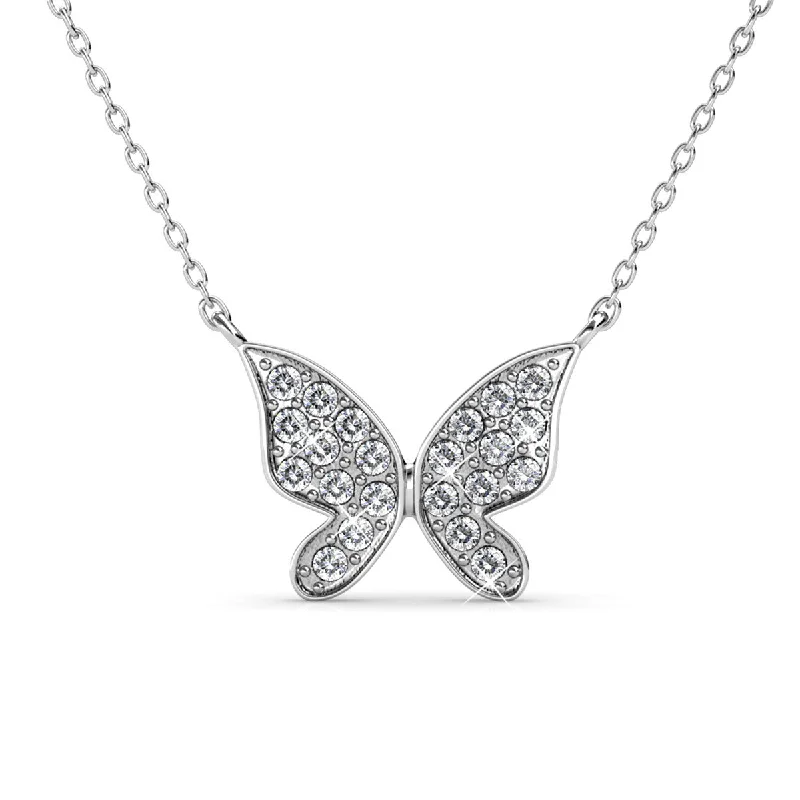 Vine weave necklaces-Yuenen 18k White Gold Plated Silver Butterfly Necklace with Swarovski Crystals