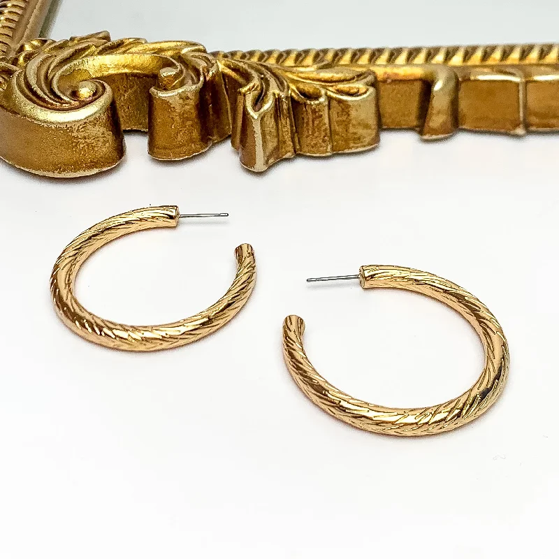 Coiled cord earrings-Gold Tone Large Twisted Hoop Earrings