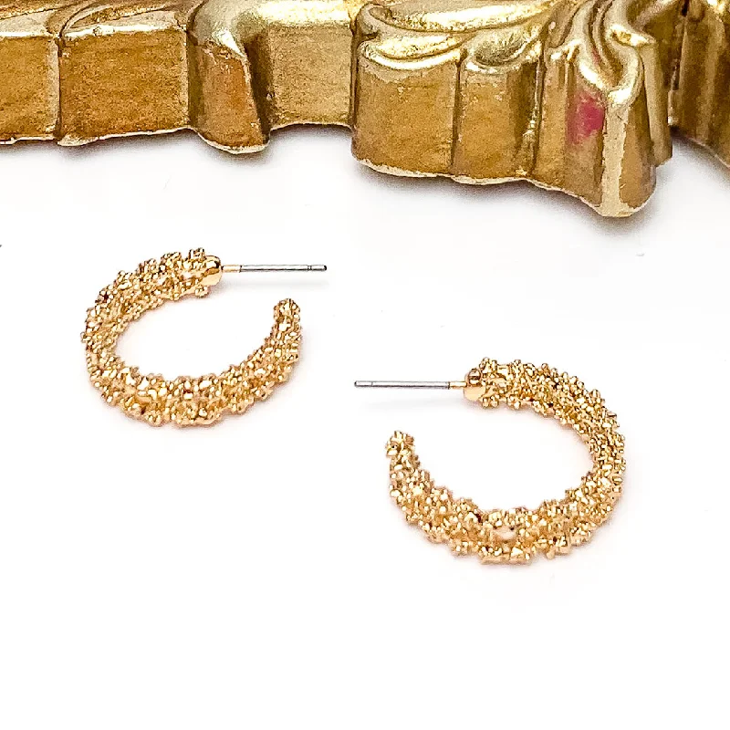 Square stud earrings-Worry Free Small Gold Tone Textured Hoop Earrings