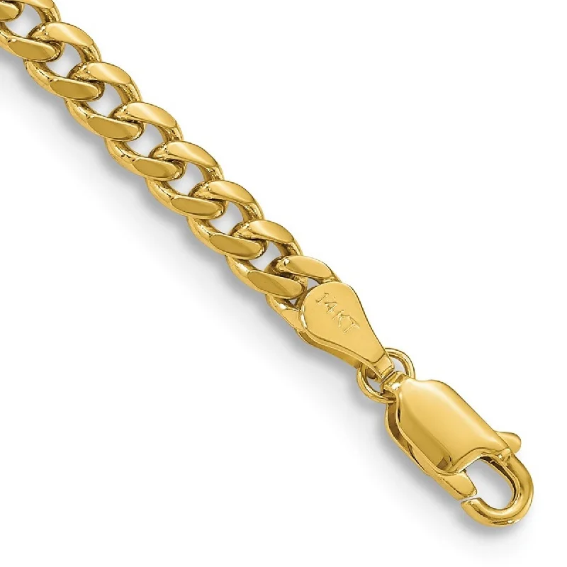 Owl motif bangles-Curata 14k Yellow Gold Solid Polished 4.0mm Domed Curb Chain Bracelet Lobster Claw