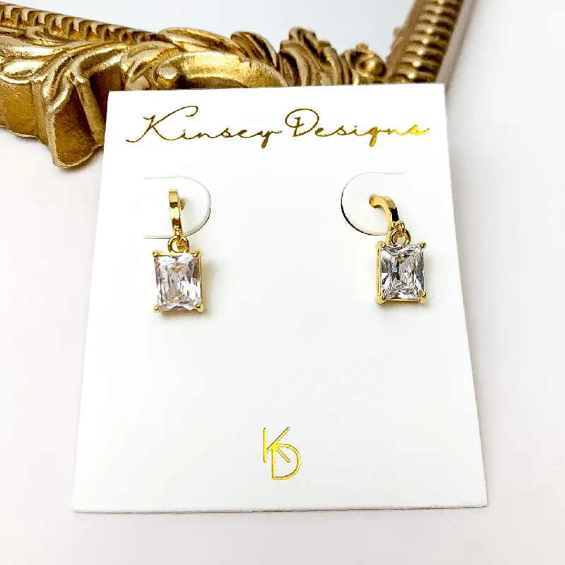 Smooth drop earrings-Kinsey Designs | Prism Huggie Gold Earrings with CZ Crystals