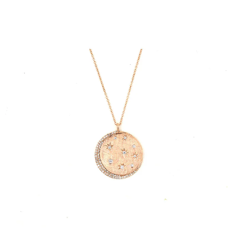 Wide bib necklaces-14k Rose Gold and Diamond Moon and Star Necklace