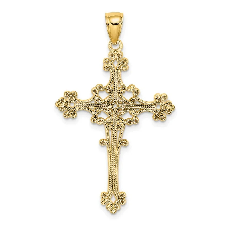 Cotton cord necklaces-Curata 14k Yellow Gold Beaded Filigree Large Cross Pendant Necklace 18mm x 33mm