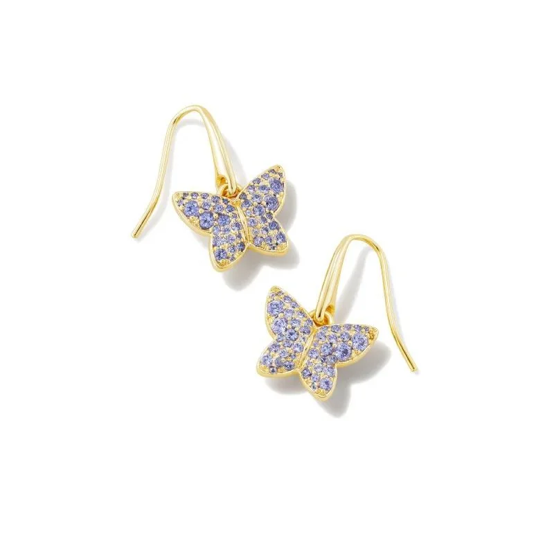 Patina brass earrings-Kendra Scott | Lillia Crystal Butterfly Gold Drop Earrings in Violet Crystal