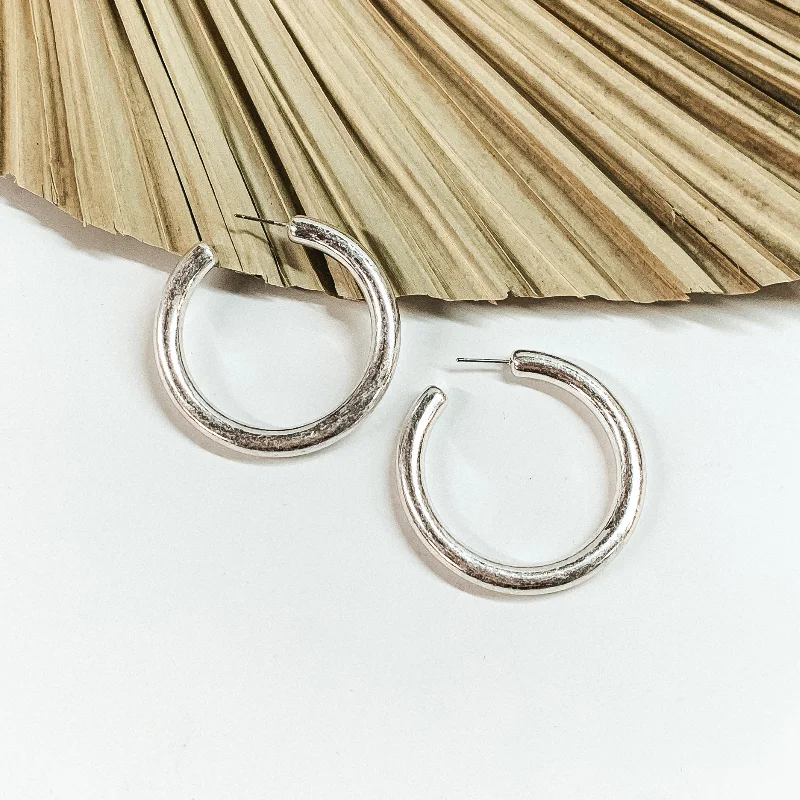 Wide hoop earrings-Clean Slate Large Hoop Earrings in Worn Silver Tone