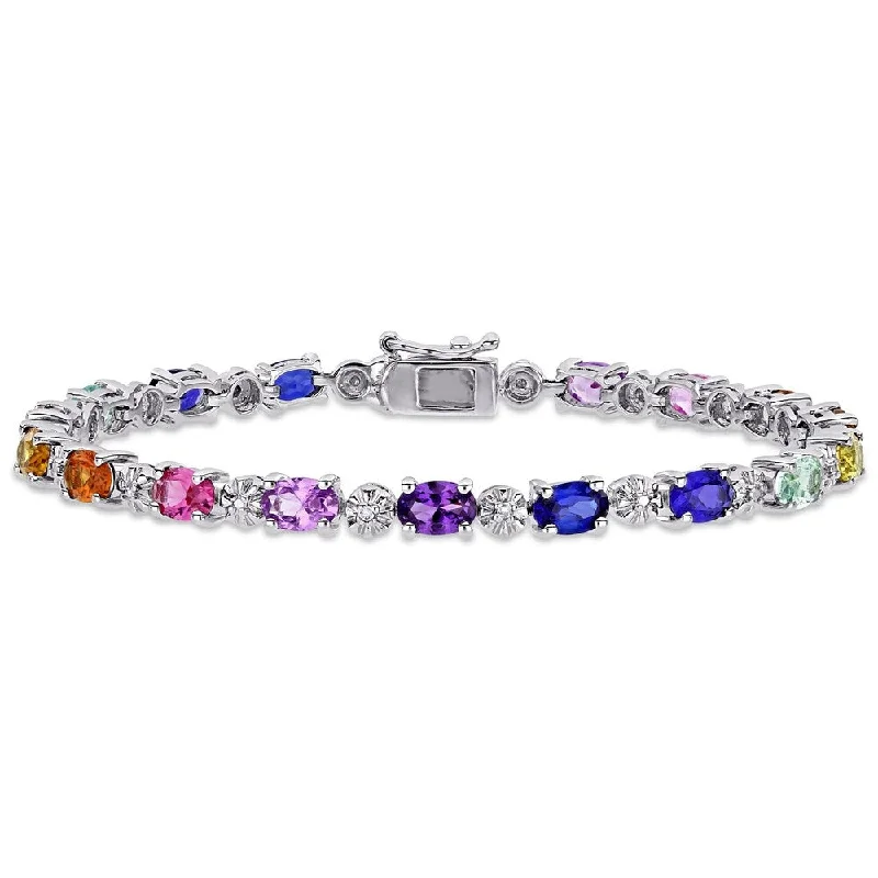 Petal carved bangles-Miadora Sterling Silver Multi-Color Created Sapphire and Diamond Tennis Bracelet