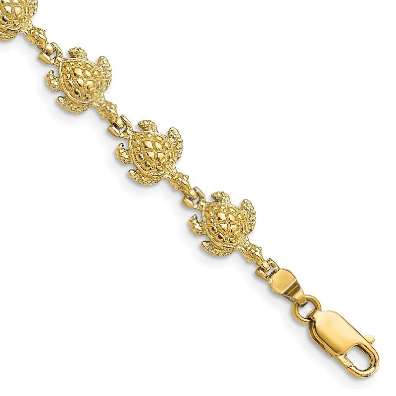 Surf bead bangles-Curata 14k Yellow Gold Sea Turtle Link Bracelet 7 Inch