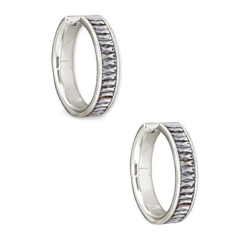 Art deco earrings-Kendra Scott | Jack Silver Hoop Earrings in Charcoal Gray Crystal