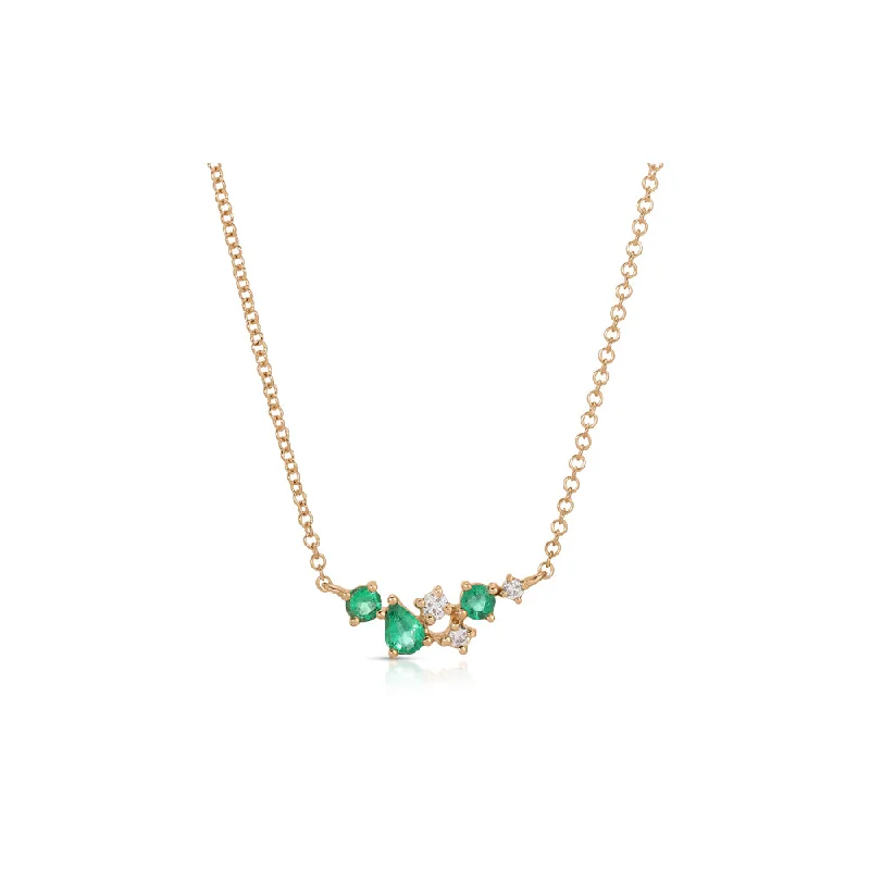 Coil knot necklaces-14K Rose Gold Emerald and Diamond Fancy Shape Necklace