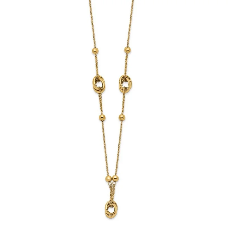 Vine weave necklaces-Curata 14k Yellow Gold Polished Beads and Links Necklace, 18+1.5"