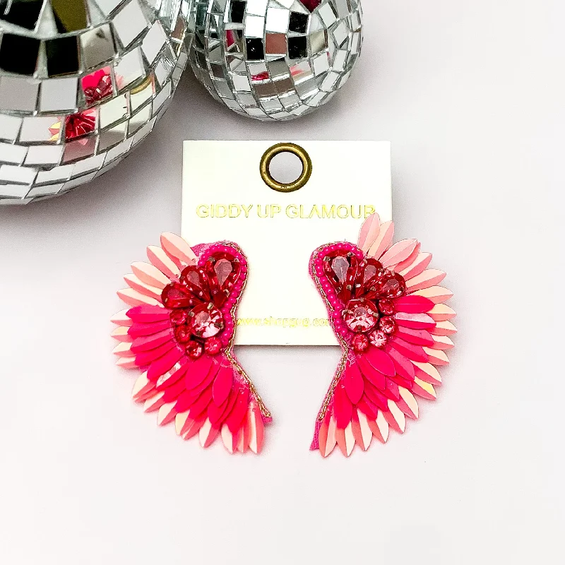 Tiny dot earrings-Saw An Angel Sequin Earrings with Clear Crystals in Pink