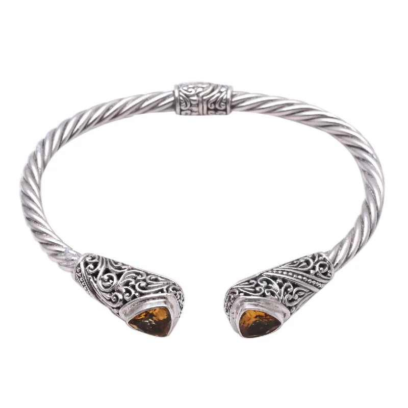 Gem link bangles-NOVICA Triangular Glitter, Citrine cuff bracelet