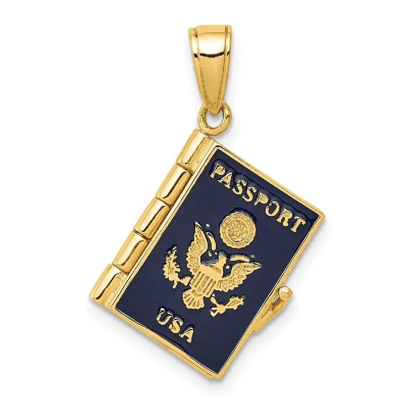 Cool wood necklaces-Curata 14k Yellow Gold Solid 18" Enamel 3-D Passport Pendant Necklace