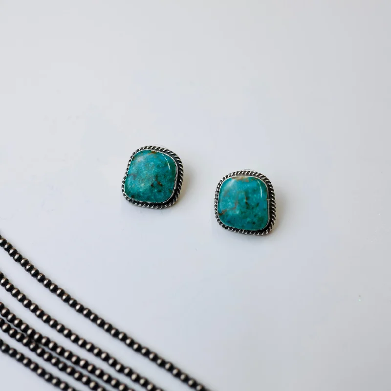 Thin threader earrings-Elouise Kee | Navajo Handmade Genuine Sterling Silver and Kingman Stud Earrings #5