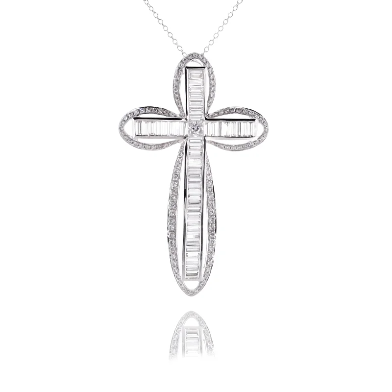 Yarn tassel necklaces-Estate 18 Karat White Gold Diamond Cross Pendant Necklace