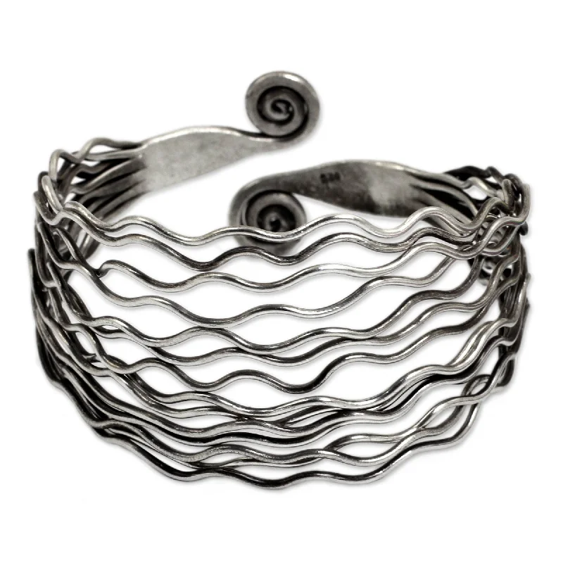 Fine bead bangles-Handmade Sterling Silver Ocean Currents Bracelet (Thailand)