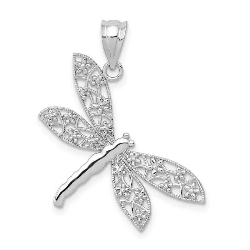 Heavy gem necklaces-Curata 14k White Gold 18" Textured Sparkle-Cut Dragonfly Pendant Necklace