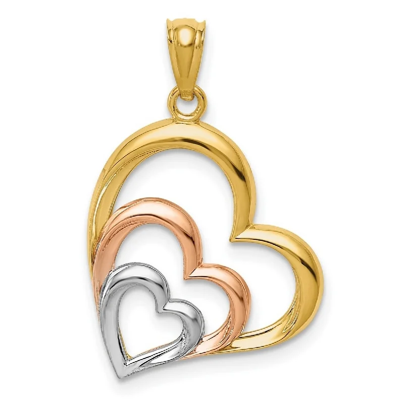 Crystal-twisted necklaces-Curata 14k Two-tone Gold 18" Rhodium Plated Hearts Pendant Necklace